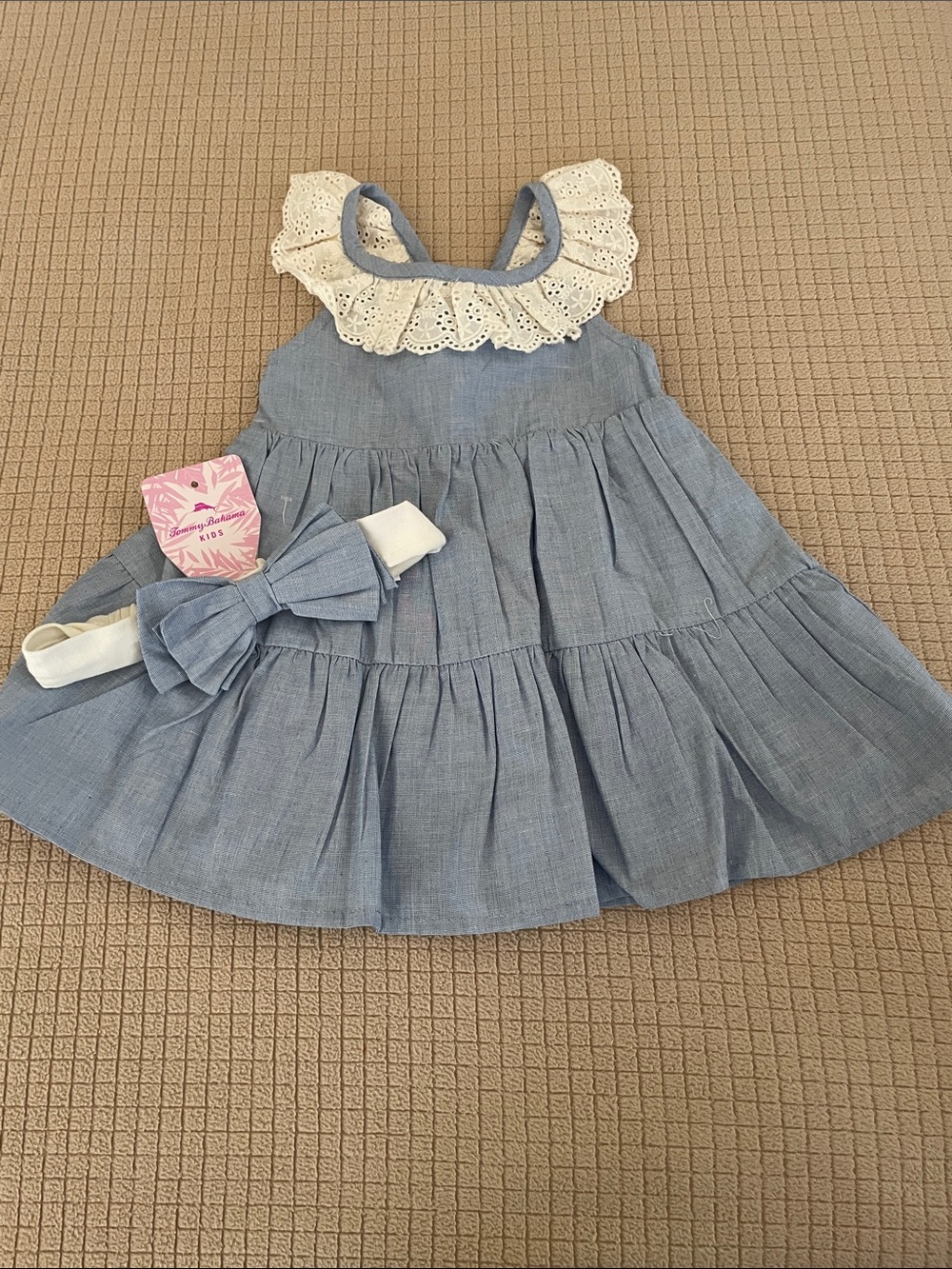 Tommy Bahama Light Blue Ruffle Sundress with Lace 12 Mo. NWT